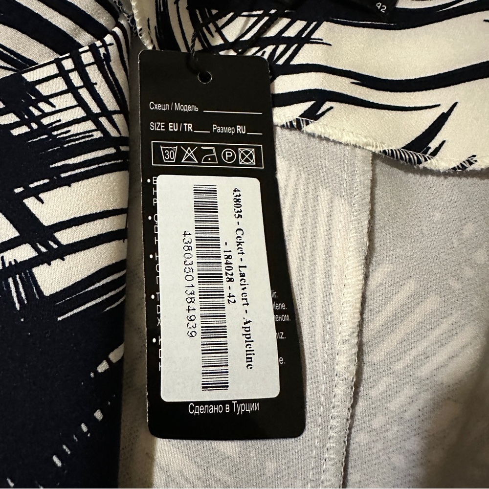 NWT Appleline Women's Cardigan Dress Long Sleeve Palm Print Black White Size 42 - Picture 8 of 11